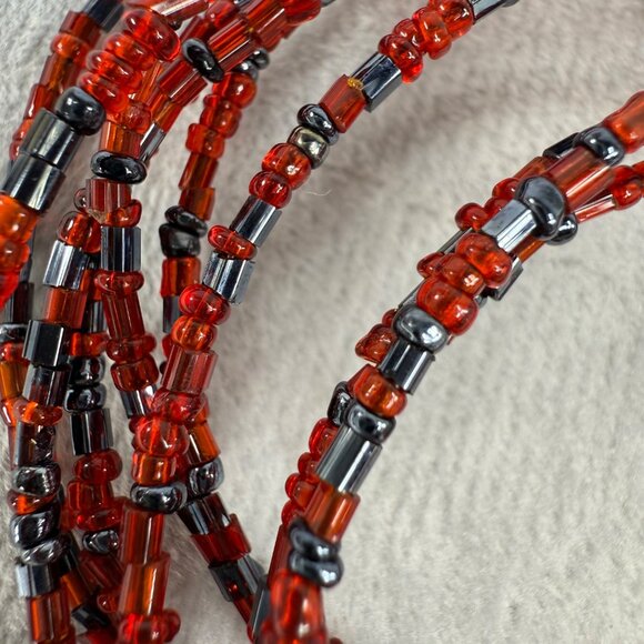 Red & Black Beaded Memory Wire Bracelet Jewelry Women Adjustable Wrap Design - Picture 10 of 11